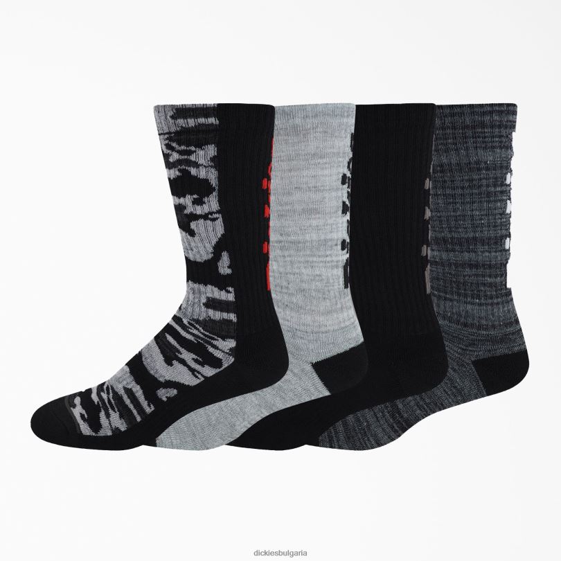 унисекс Dickies лого камуфлажни чорапи 4 бр черен сив мергел (bgm) аксесоари R2PH82921