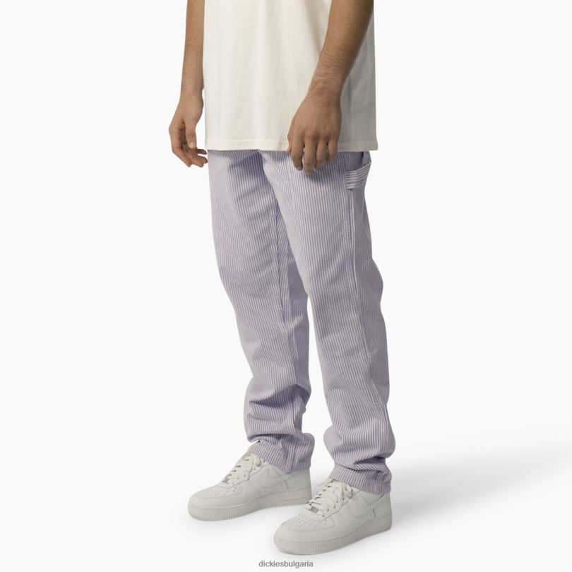 мъже Dickies Дърводелски панталони с райе от хикори garyville екрю/люляк (eug) облекло R2PH8158