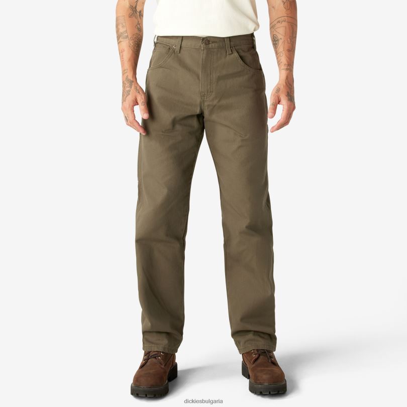 мъже Dickies спокойна кройка тежки патешки дърводелски панталони изплакнат зелен мъх (rms) облекло R2PH889