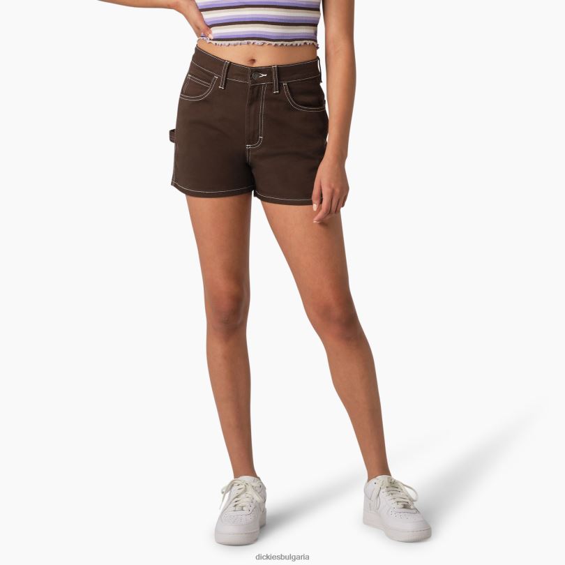 Жени Dickies дърводелски шорти с висока талия 3" шоколадово кафяво (cb) облекло R2PH82216
