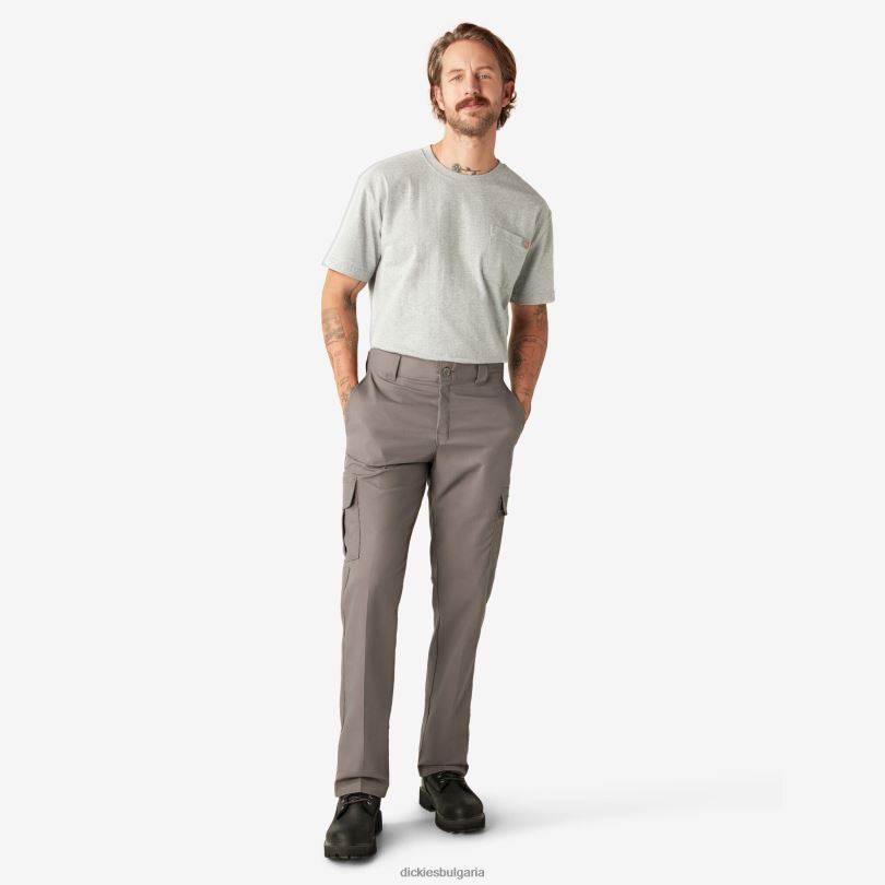 мъже Dickies гъвкави обикновени карго панталони чакълесто сиво (vg) облекло R2PH840