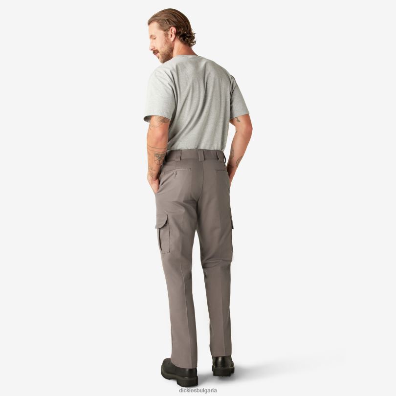 мъже Dickies гъвкави обикновени карго панталони чакълесто сиво (vg) облекло R2PH840