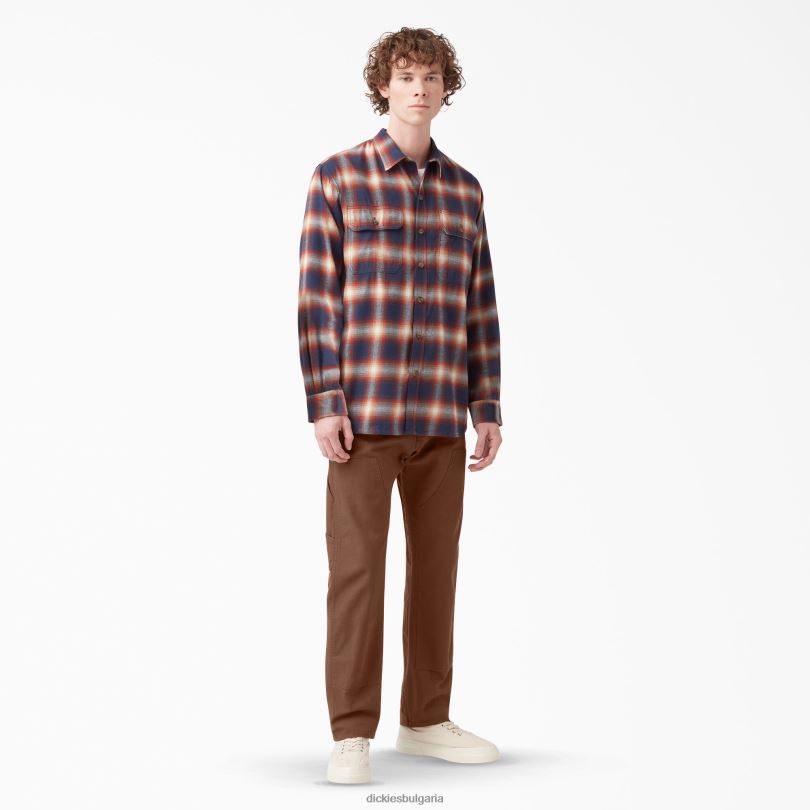 мъже Dickies 1922 панталони с двойно коляно изплакнат дървен материал кафяв (rtb) облекло R2PH8223