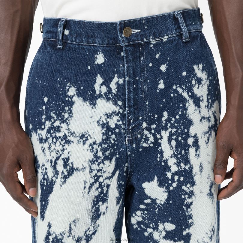 мъже Dickies избелени дънки в мозъчна смърт избелено индиго синьо (bnb) облекло R2PH8293