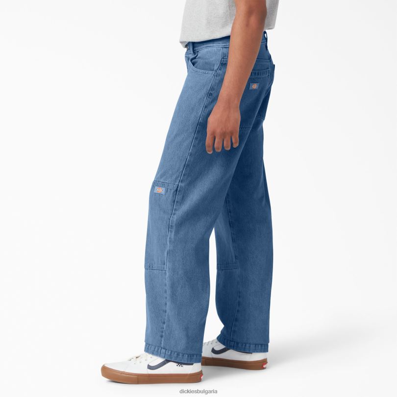 мъже Dickies широки дънки с двойно коляно stonewashed индиго синьо (snb) облекло R2PH8120