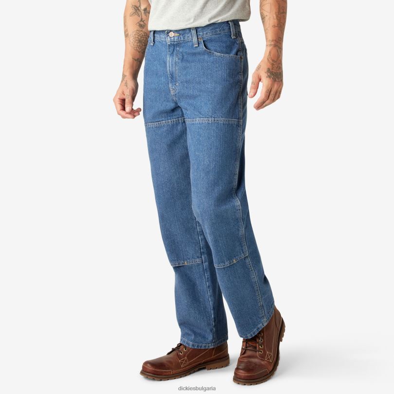 мъже Dickies спокойни дънки с двойно коляно stonewashed индиго синьо (snb) облекло R2PH8189