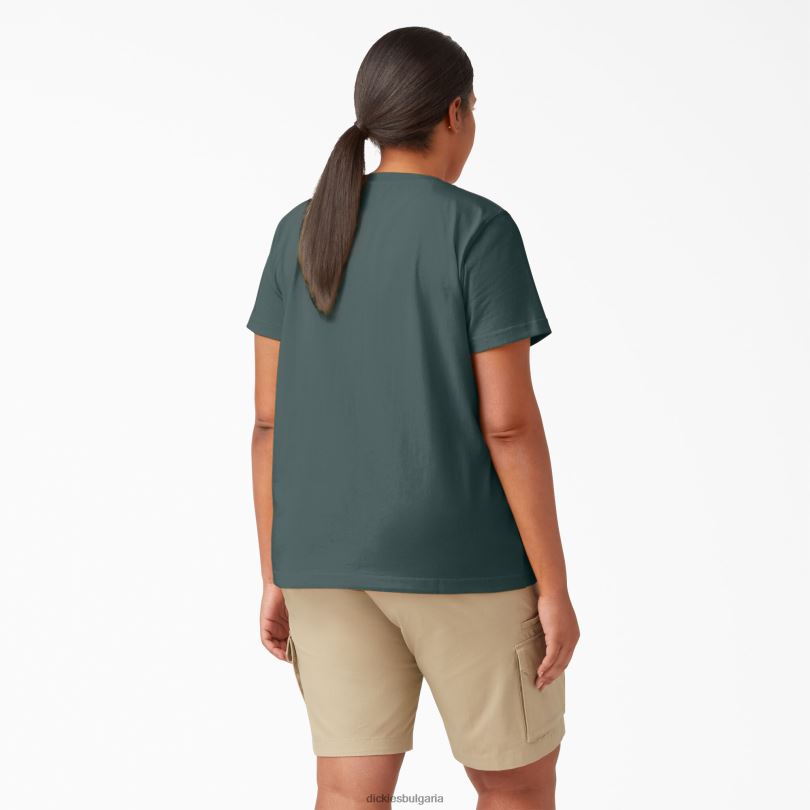 Жени Dickies плюс тежка тениска с къс ръкав линкълн грийн (лн) облекло R2PH81972