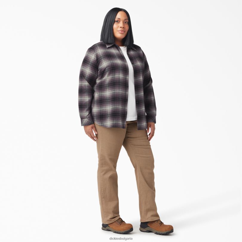 Жени Dickies плюс карирана фланелена риза с дълъг ръкав прашно лилаво планинско каре (b2x) облекло R2PH82207