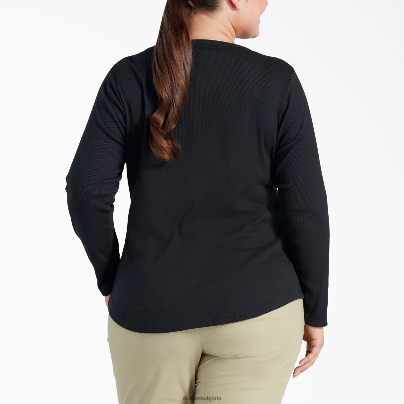 Жени Dickies плюс риза с дълъг ръкав на Хенли черно (kbk) облекло R2PH82204