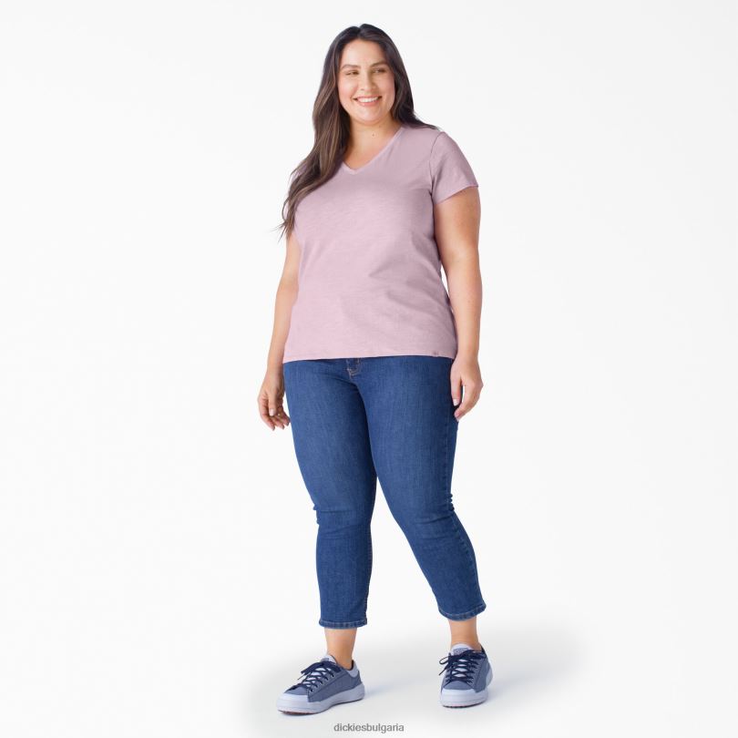 Жени Dickies плюс тениска с v-образно деколте с къс ръкав лилави сенки (срещу) облекло R2PH82041