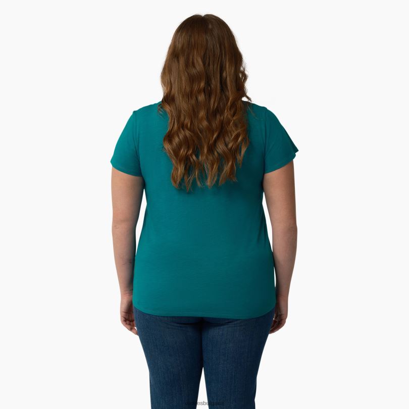 Жени Dickies плюс тениска с v-образно деколте с къс ръкав дълбоко езеро (dl2) облекло R2PH82036