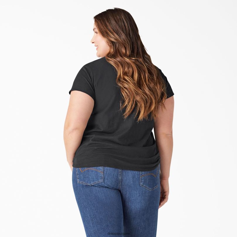 Жени Dickies плюс тениска с v-образно деколте с къс ръкав черно (kbk) облекло R2PH82039