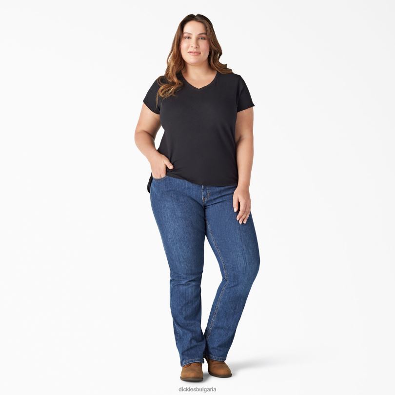 Жени Dickies плюс тениска с v-образно деколте с къс ръкав черно (kbk) облекло R2PH82039