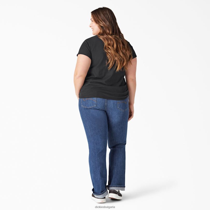 Жени Dickies плюс тениска с v-образно деколте с къс ръкав черно (kbk) облекло R2PH82039