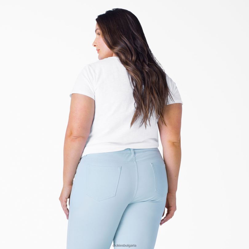 Жени Dickies плюс тениска с v-образно деколте с къс ръкав бяло (wh) облекло R2PH82042