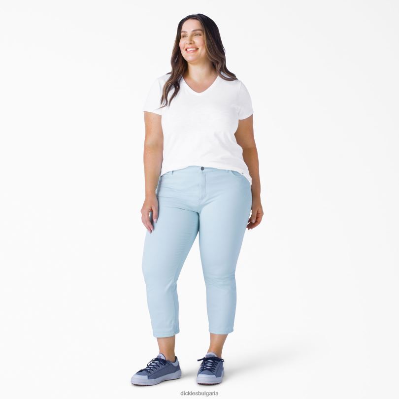 Жени Dickies плюс тениска с v-образно деколте с къс ръкав бяло (wh) облекло R2PH82042