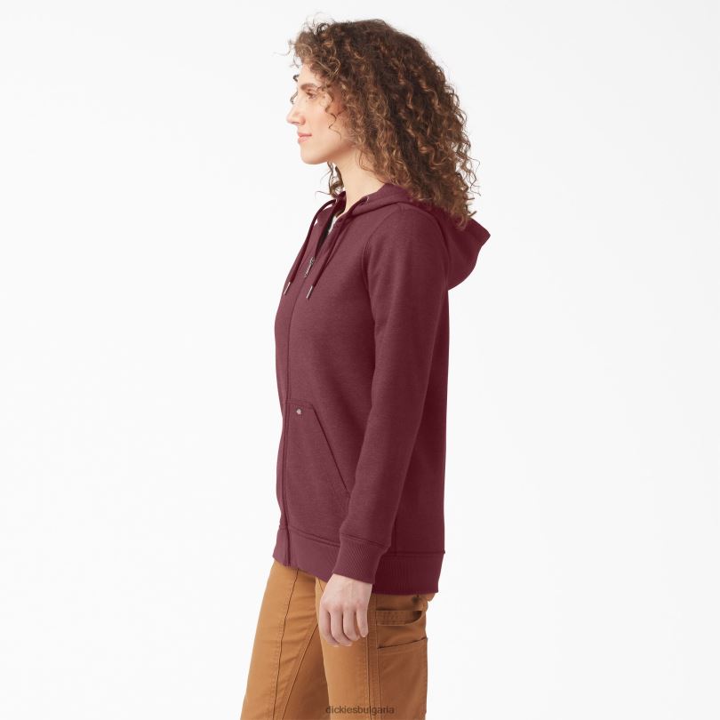 Жени Dickies тежка качулка от полар с пълен цип бордо хедър (byh) облекло R2PH82285