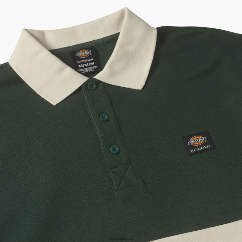 мъже Dickies тениска за ръгби с дълъг ръкав на jake hayes ивица ръгби бор (un2) облекло R2PH8726