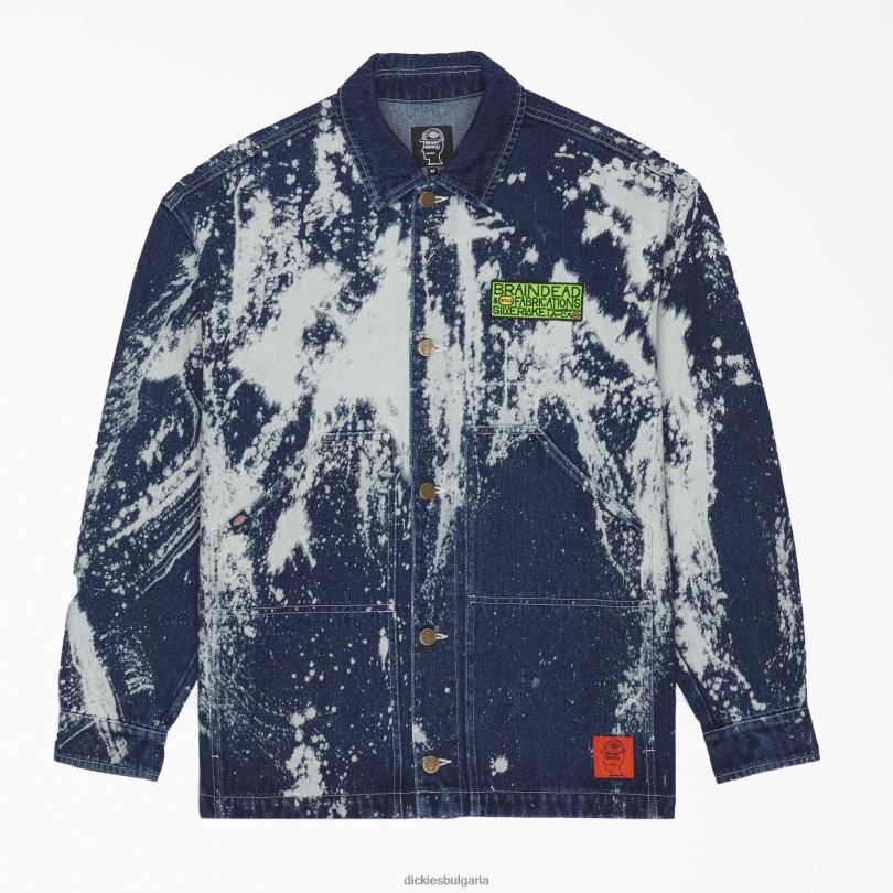 мъже Dickies мозъчно мъртъв избелено дънково яке избелено индиго синьо (bnb) облекло R2PH81158