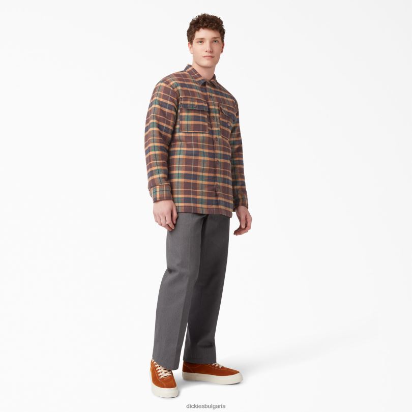 мъже Dickies риза с фланелена ватирана подплата кафяво джинджифилово каре с бръшлян (rpg) облекло R2PH81114