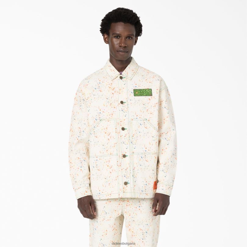 мъже Dickies мозъчно мъртъв платнено яке с пръски боя бяло (wh) облекло R2PH81073