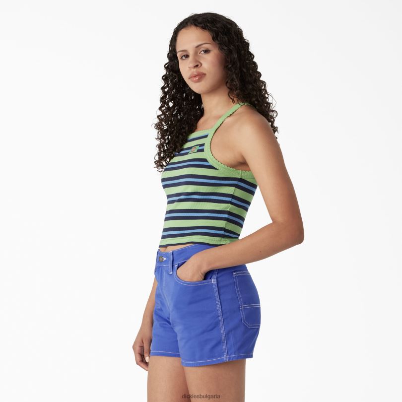 Жени Dickies съкратен потник от плетена ребра ябълкова мента лятна светла ивица (asm) облекло R2PH82081