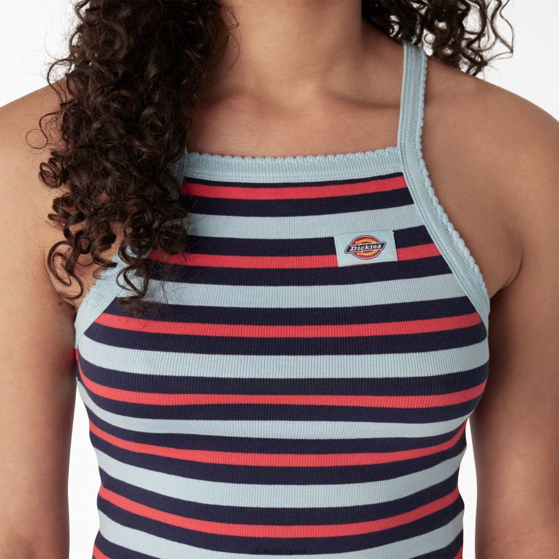 Жени Dickies съкратен потник от плетена ребра небесно синьо лятно светло райе (sks) облекло R2PH82085