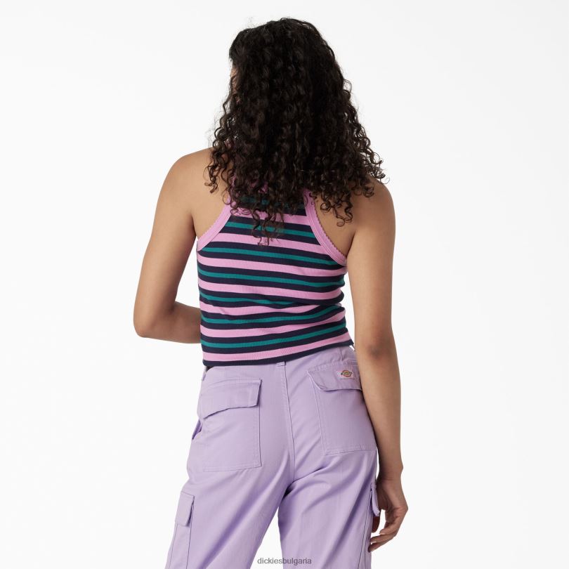 Жени Dickies съкратен потник от плетена ребра дива роза лятна светла ивица (wfs) облекло R2PH82087