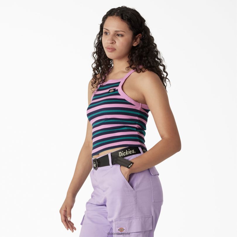 Жени Dickies съкратен потник от плетена ребра дива роза лятна светла ивица (wfs) облекло R2PH82087