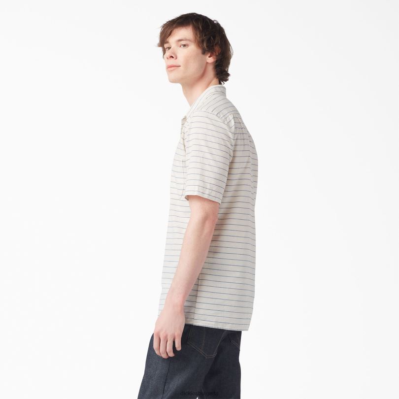 мъже Dickies Раирана риза с къс ръкав от 1922 г изплакнато синьо шамбре (rblc) облекло R2PH8943