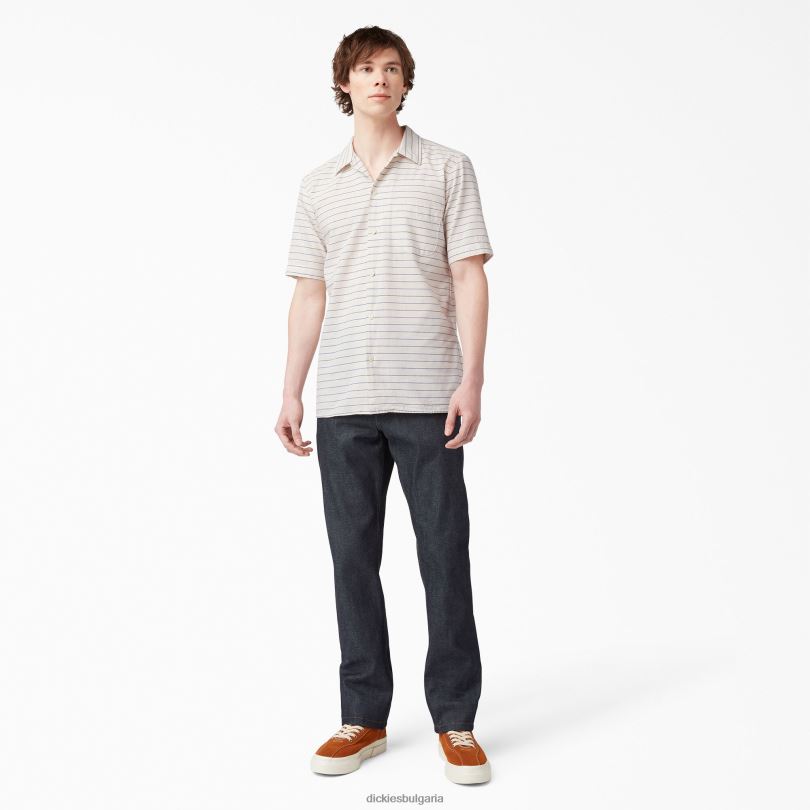 мъже Dickies Раирана риза с къс ръкав от 1922 г изплакнато синьо шамбре (rblc) облекло R2PH8943