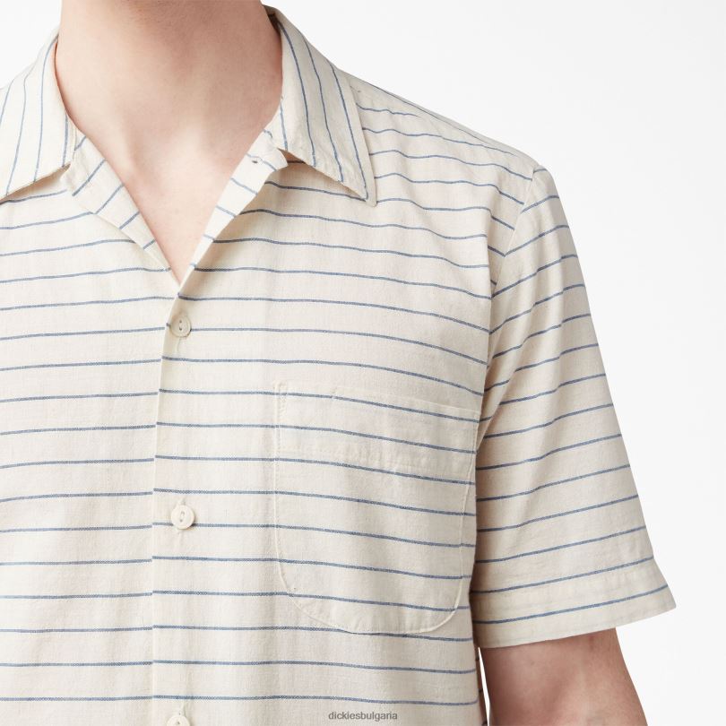 мъже Dickies Раирана риза с къс ръкав от 1922 г изплакнато синьо шамбре (rblc) облекло R2PH8943