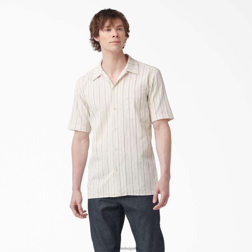 мъже Dickies Раирана риза с къс ръкав от 1922 г изплакнато сиво (rgy) облекло R2PH8944