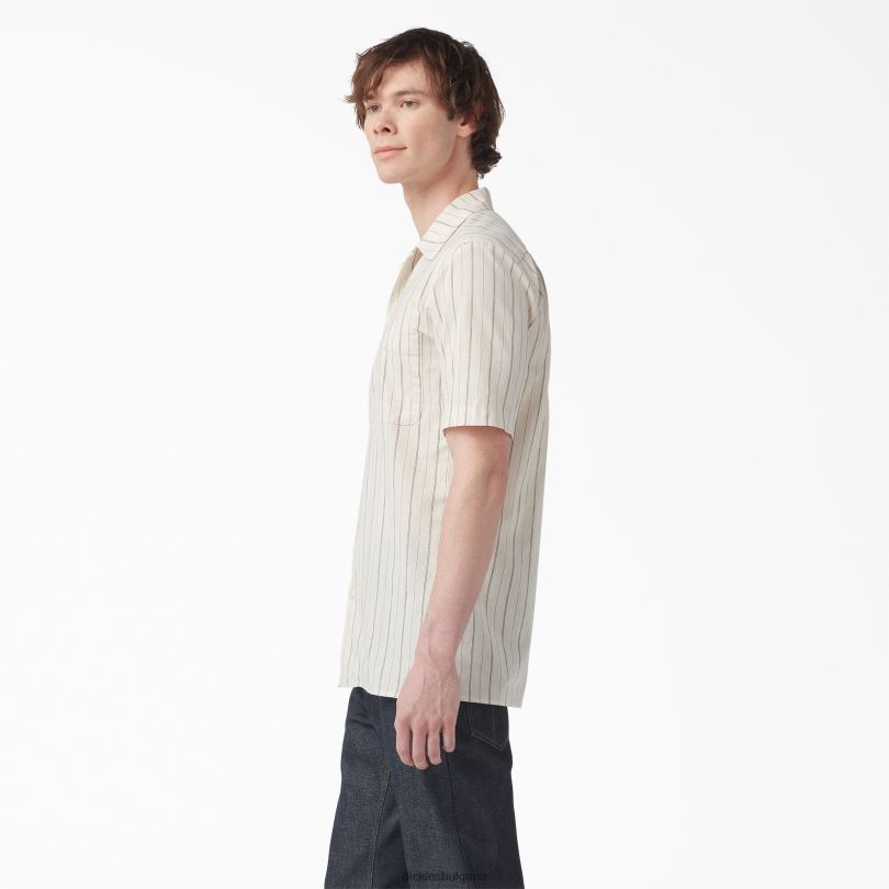 мъже Dickies Раирана риза с къс ръкав от 1922 г изплакнато сиво (rgy) облекло R2PH8944