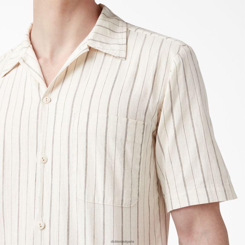 мъже Dickies Раирана риза с къс ръкав от 1922 г изплакнато сиво (rgy) облекло R2PH8944