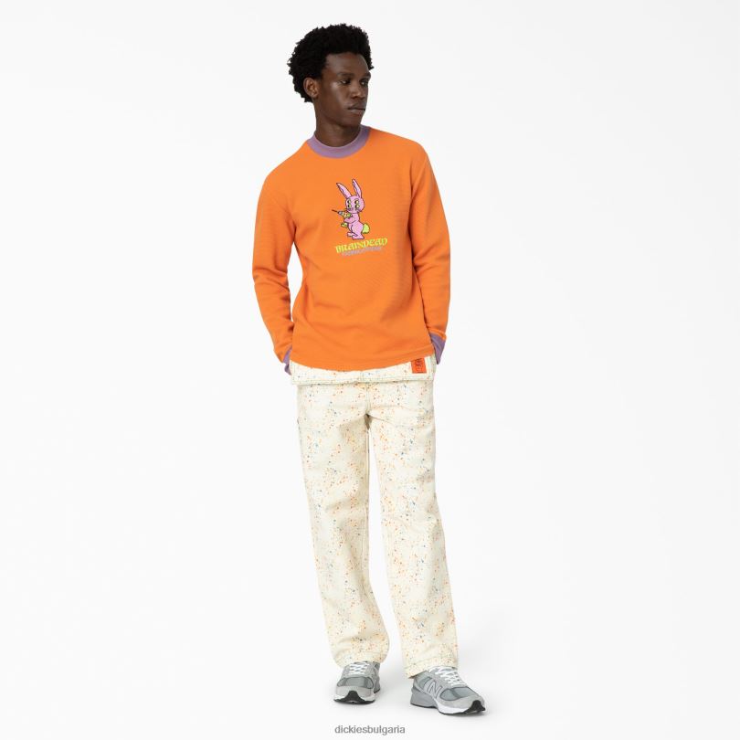 мъже Dickies плетен пуловер с бродирани вафли в мозъчна смърт изгорял портокал (до 1) облекло R2PH8731