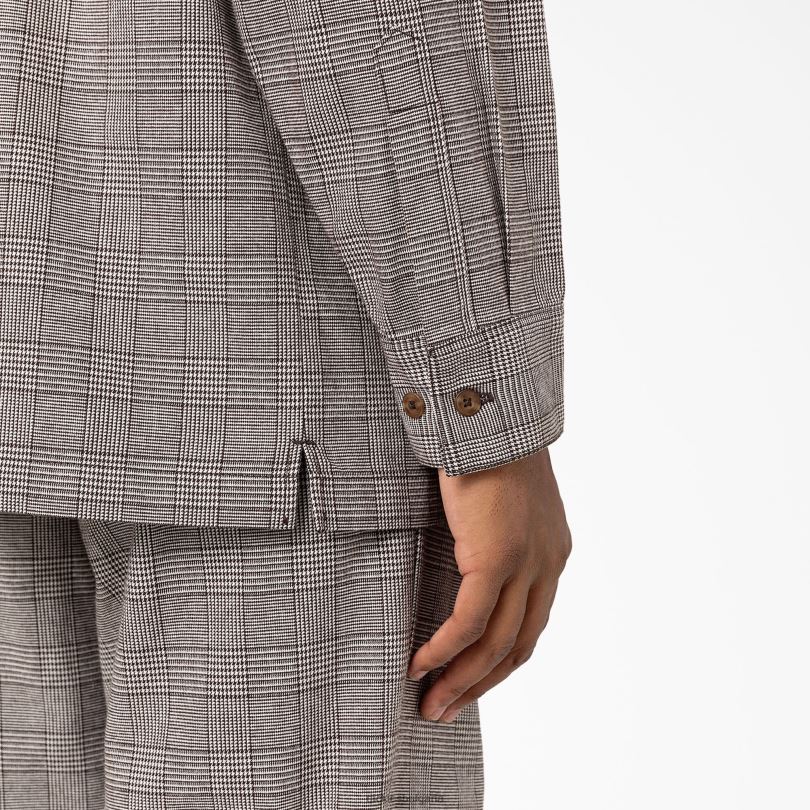 мъже Dickies риза с дълъг ръкав bakerhill кафяво каре (bp3) облекло R2PH8941