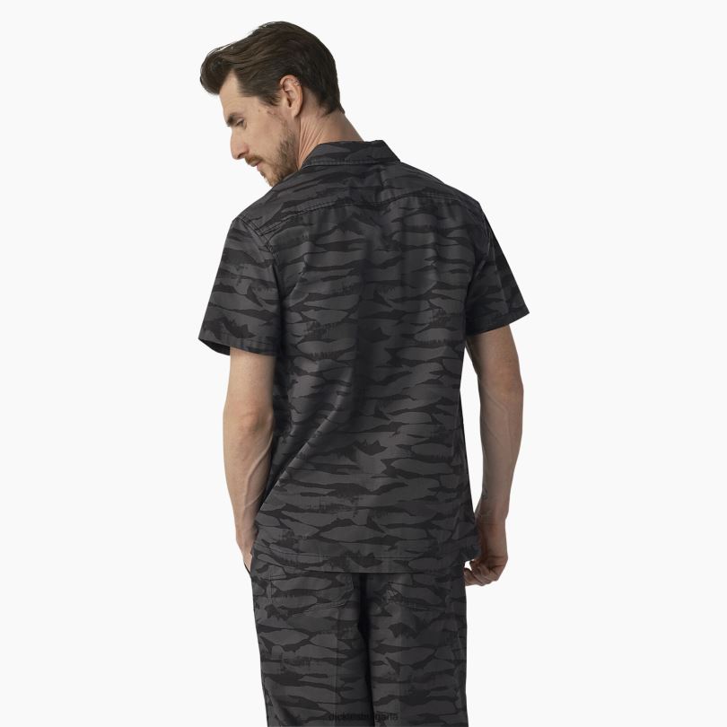 мъже Dickies скейтборд охлаждаща риза със спокойна кройка черен тонален бетонен камуфлаж (bnc) облекло R2PH8824