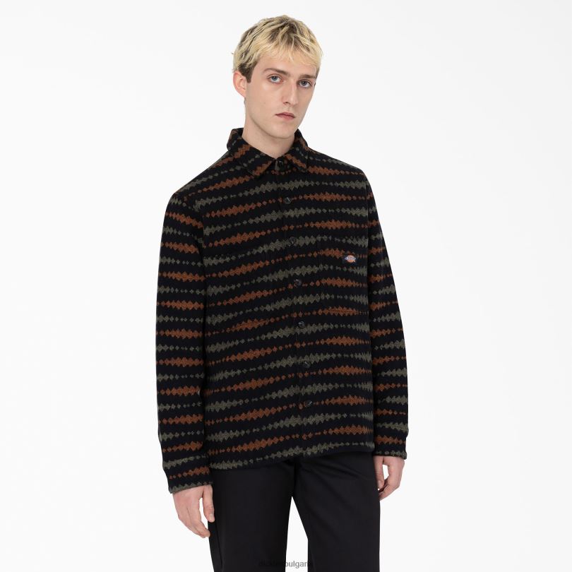 мъже Dickies риза с дълъг ръкав falkville черно/военно зелено (bmn) облекло R2PH8939