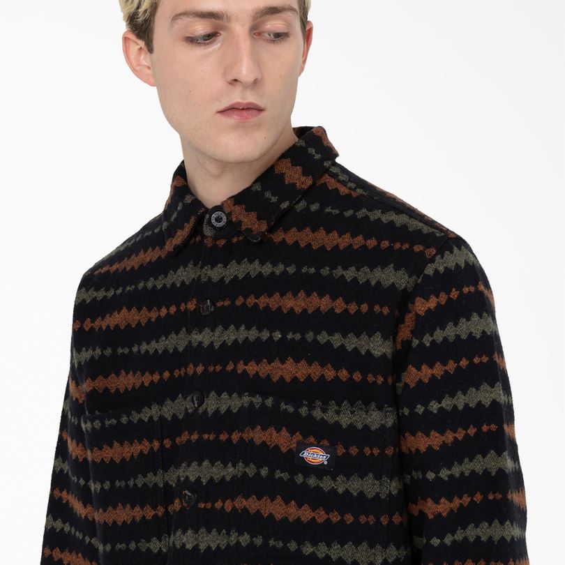 мъже Dickies риза с дълъг ръкав falkville черно/военно зелено (bmn) облекло R2PH8939