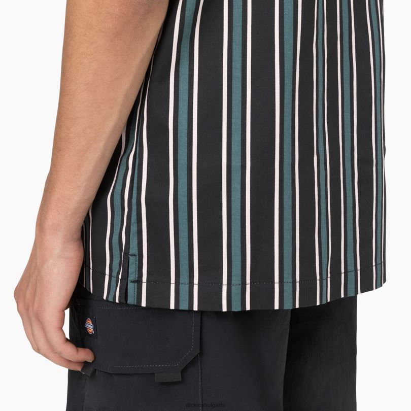 мъже Dickies скейтборд охлаждаща риза със спокойна кройка Линкълн зелена/черна ивица (nbs) облекло R2PH8825