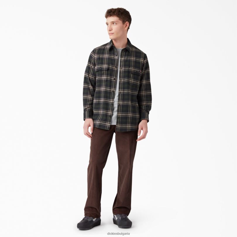 мъже Dickies фланелена риза с дълъг ръкав зелено/черно каре (npg) облекло R2PH8781