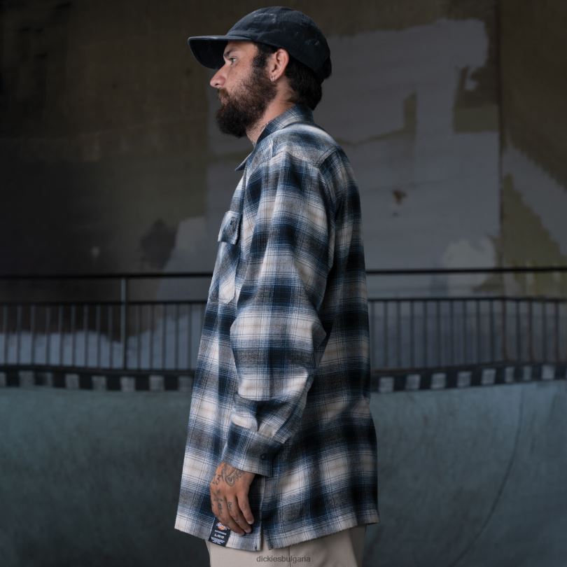 мъже Dickies фланелена риза с четка ronnie sandoval синьо омбре каре (ol2) облекло R2PH8730