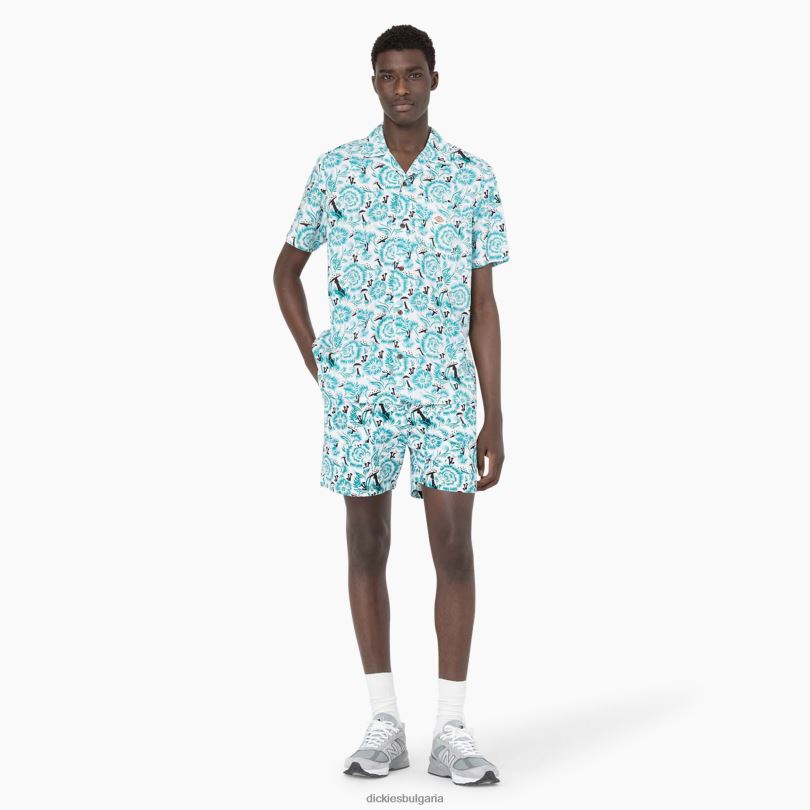 мъже Dickies риза с къс ръкав roseburg син флорален принт (gg2) облекло R2PH8588
