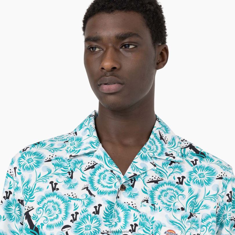 мъже Dickies риза с къс ръкав roseburg син флорален принт (gg2) облекло R2PH8588