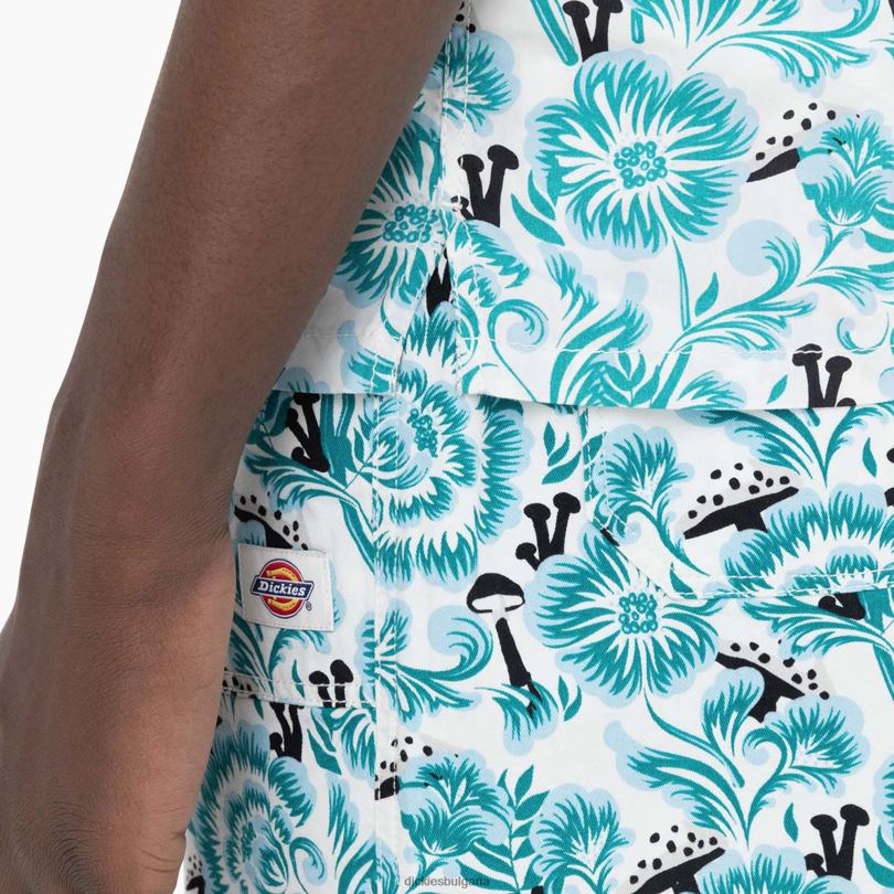 мъже Dickies риза с къс ръкав roseburg син флорален принт (gg2) облекло R2PH8588
