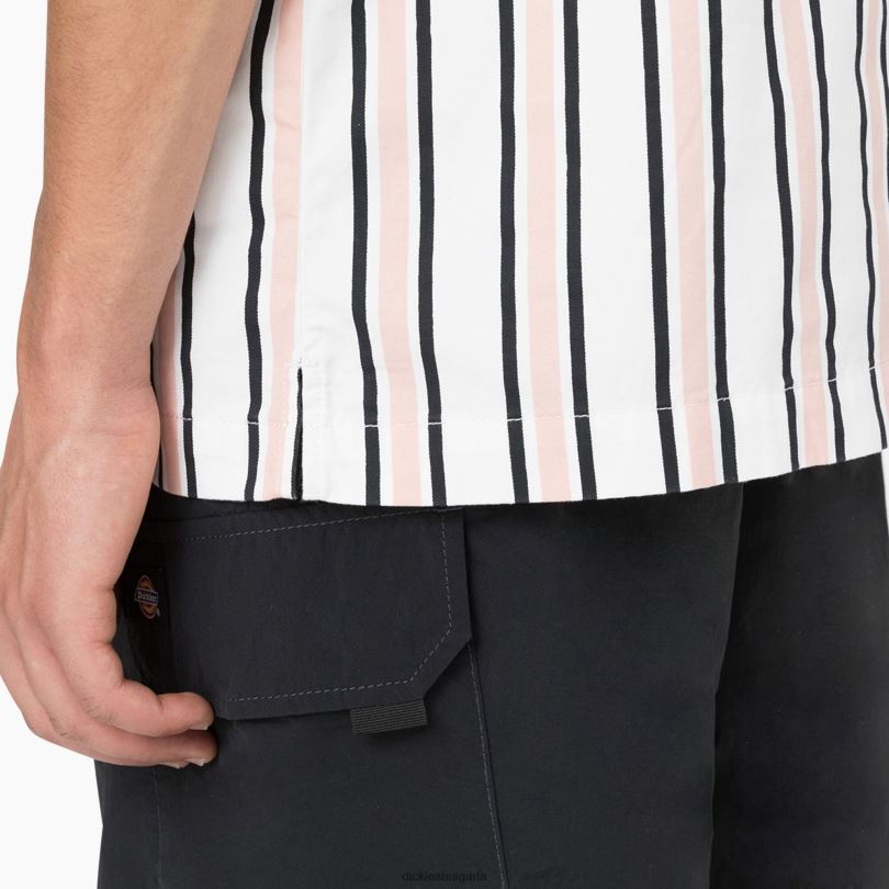 мъже Dickies скейтборд охлаждаща риза със спокойна кройка бяла/лотосова/черна ивица (wus) облекло R2PH8826