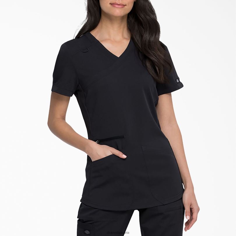 Жени Dickies Balance mock wrap Scrub Top черно (черно) облекло R2PH82536