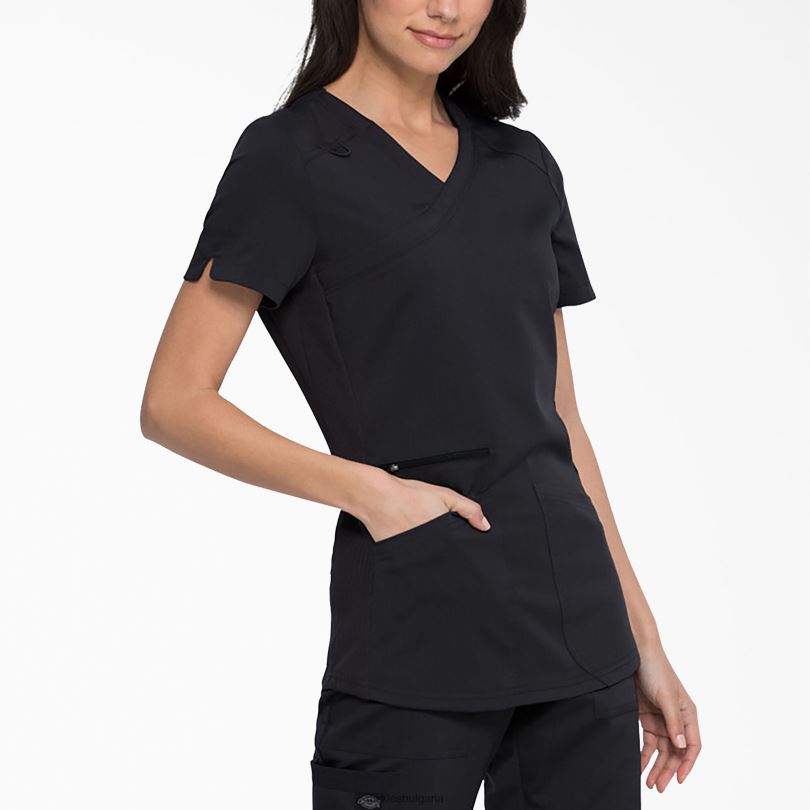 Жени Dickies Balance mock wrap Scrub Top черно (черно) облекло R2PH82536
