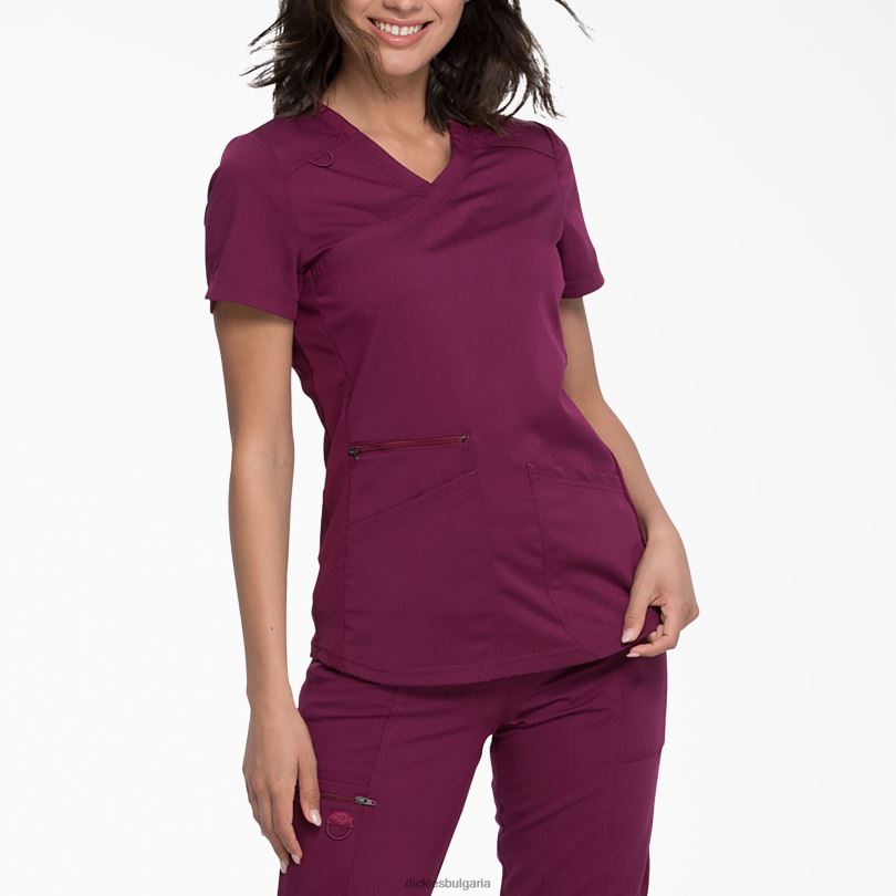 Жени Dickies Balance mock wrap Scrub Top вино (спечеля) облекло R2PH82543